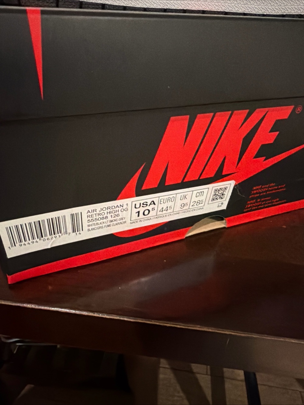Air Jordan 1 High-Top Sneakers in White, Smoke Gray, Black & Red - Picture 7 of 7